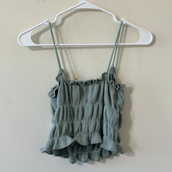 Reformation Irene Celadon Ruched Cropped Tank Top Size Medium - Picture 7 of 7